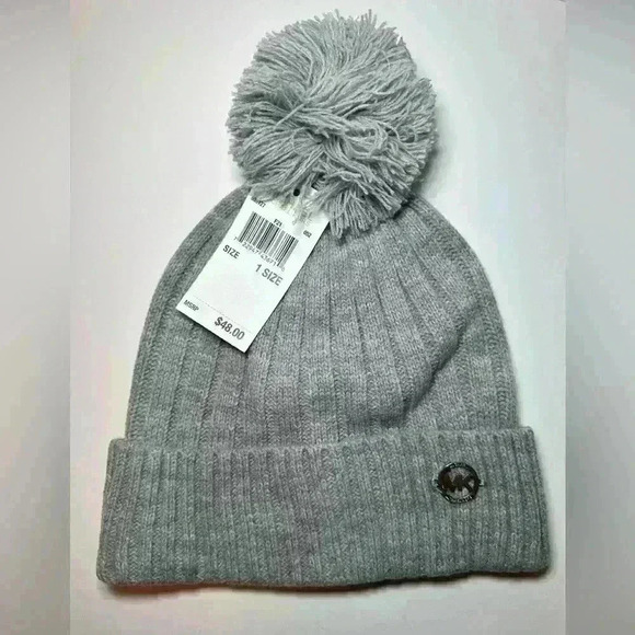 NWT $48 Michael Kors Grey Knit Beanie winter hat - Picture 2 of 5